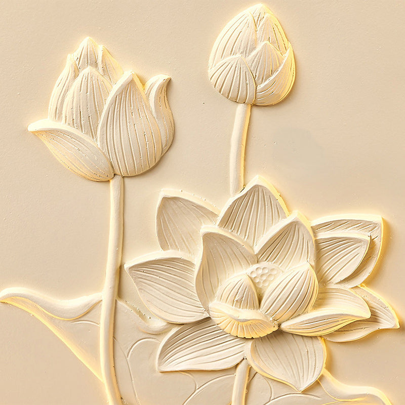 Plafonnier LED rond en résine chinoise traditionnelle en fer acrylique avec fleur de lotus gravée pour chambre à coucher 