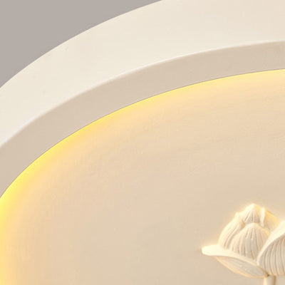 Plafonnier LED rond en résine chinoise traditionnelle en fer acrylique avec fleur de lotus gravée pour chambre à coucher 