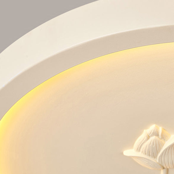 Plafonnier LED rond en résine chinoise traditionnelle en fer acrylique avec fleur de lotus gravée pour chambre à coucher 