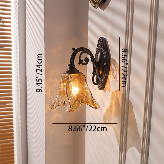 Contemporary Retro Floral Iron Glass Aluminum Alloy 1-Light Wall Sconce Lamp For Bedside