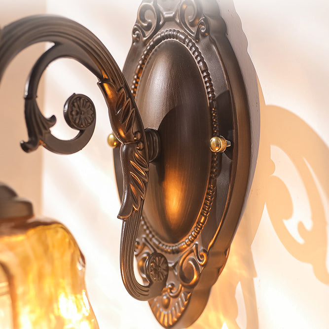 Contemporary Retro Floral Iron Glass Aluminum Alloy 1-Light Wall Sconce Lamp For Bedside