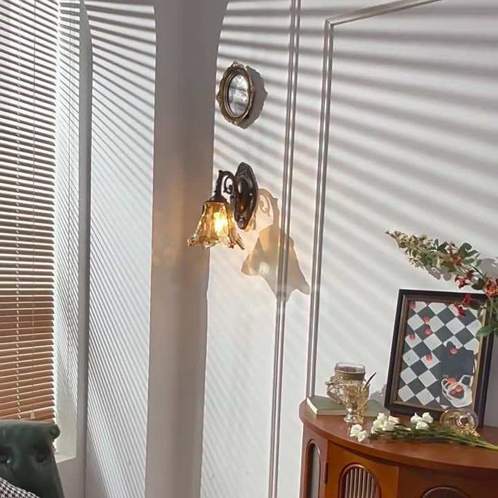Contemporary Retro Floral Iron Glass Aluminum Alloy 1-Light Wall Sconce Lamp For Bedside