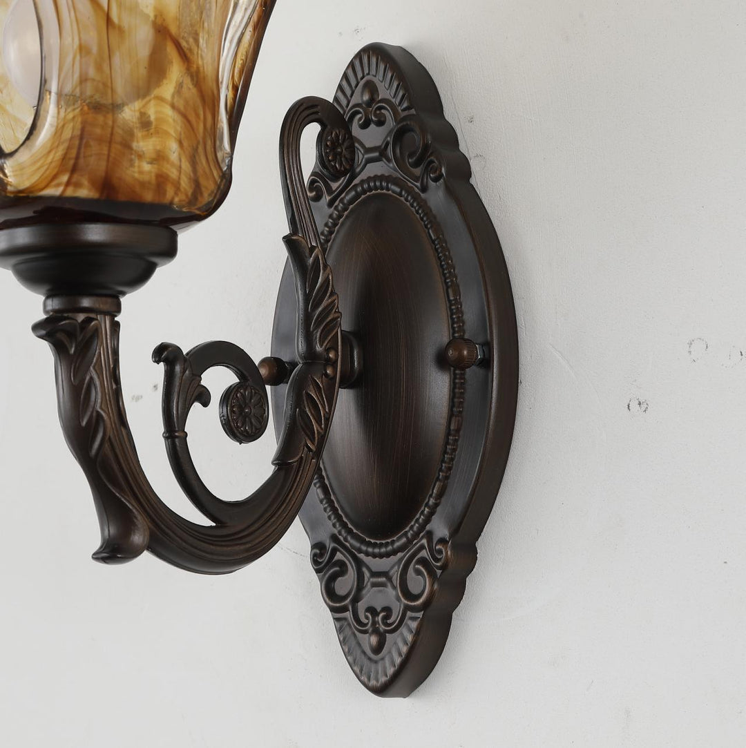 Contemporary Retro Floral Iron Glass Aluminum Alloy 1-Light Wall Sconce Lamp For Bedside