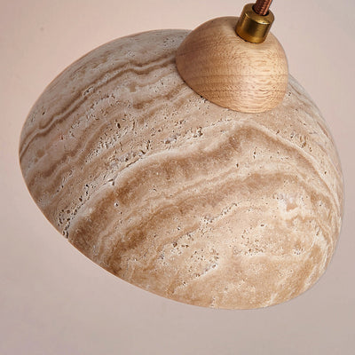 Traditional Japanese Travertine Wood Cylinder Conic Bowl Pull Switch 1-Light Wall Sconce Lamp For Bedside