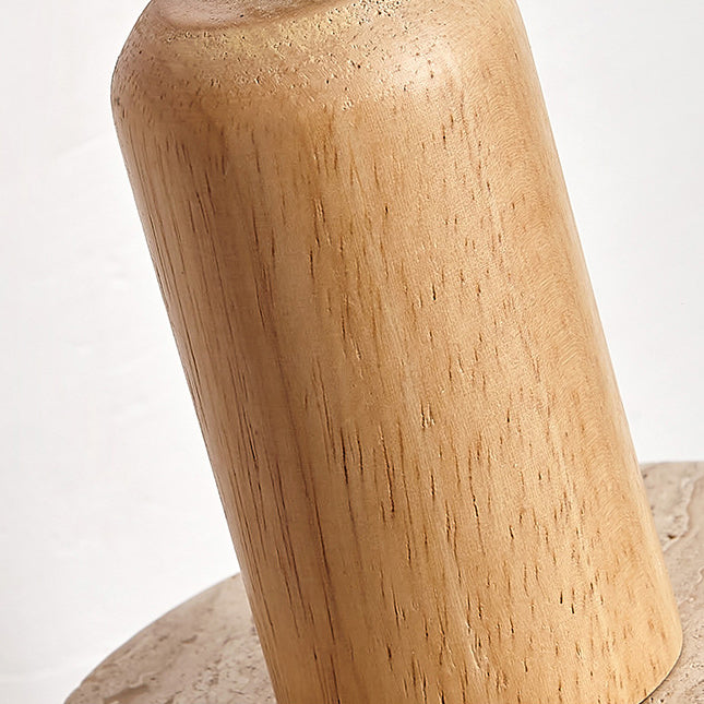 Traditional Japanese Travertine Wood Cylinder Conic Bowl Pull Switch 1-Light Wall Sconce Lamp For Bedside