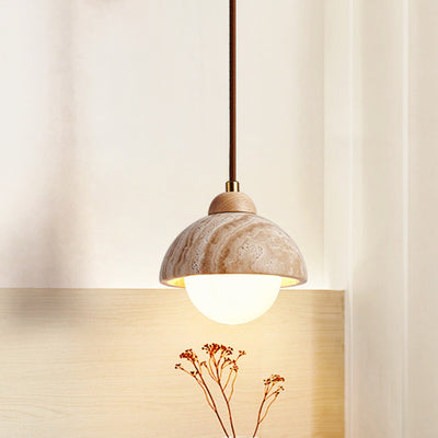 Traditional Japanese Travertine Wood Cylinder Conic Bowl Pull Switch 1-Light Wall Sconce Lamp For Bedside
