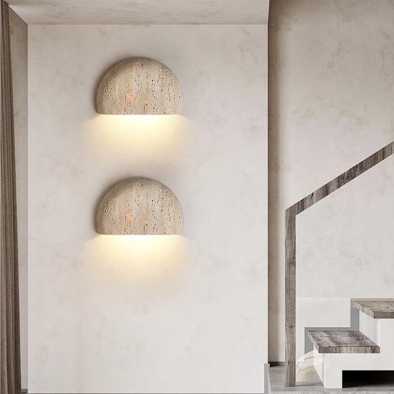Traditionelle japanische Travertin-Halbrund-Wandleuchte mit 1 Licht für den Flur 