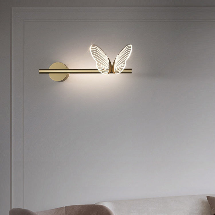 Contemporary Nordic Iron Aluminum Acrylic Strip Butterfly LED Wall Sconce Lamp For Bedside