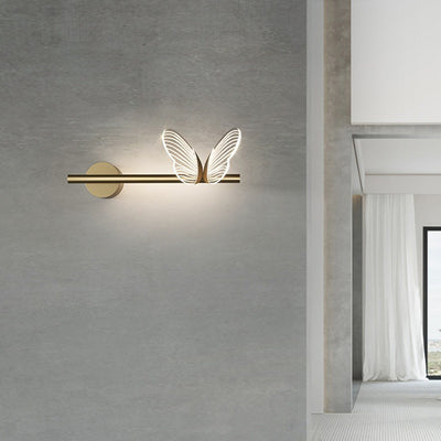 Contemporary Nordic Iron Aluminum Acrylic Strip Butterfly LED Wall Sconce Lamp For Bedside