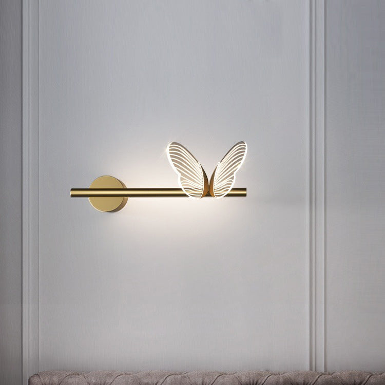 Contemporary Nordic Iron Aluminum Acrylic Strip Butterfly LED Wall Sconce Lamp For Bedside
