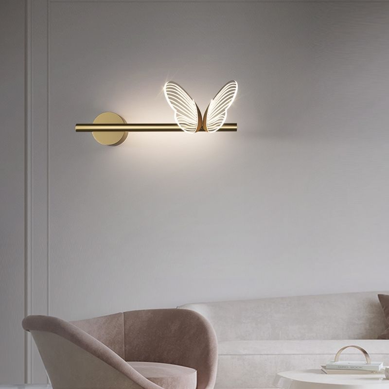 Contemporary Nordic Iron Aluminum Acrylic Strip Butterfly LED Wall Sconce Lamp For Bedside