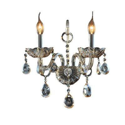 Candelabro de Pared de 1/2 Luces con Cuerno de Cabra de Cristal de Tela de Vidrio Tradicional Europeo para Pasillo 