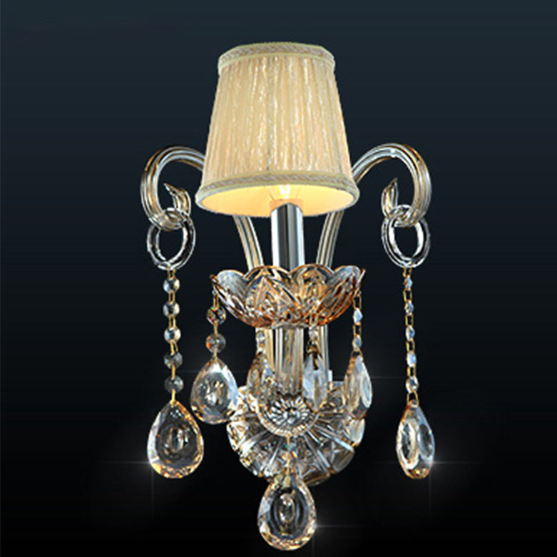 Candelabro de Pared de 1/2 Luces con Cuerno de Cabra de Cristal de Tela de Vidrio Tradicional Europeo para Pasillo 