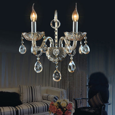 Candelabro de Pared de 1/2 Luces con Cuerno de Cabra de Cristal de Tela de Vidrio Tradicional Europeo para Pasillo 