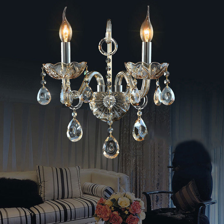 Candelabro de Pared de 1/2 Luces con Cuerno de Cabra de Cristal de Tela de Vidrio Tradicional Europeo para Pasillo 