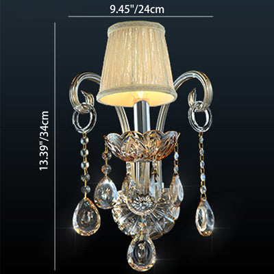 Candelabro de Pared de 1/2 Luces con Cuerno de Cabra de Cristal de Tela de Vidrio Tradicional Europeo para Pasillo 