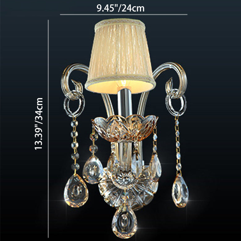 Candelabro de Pared de 1/2 Luces con Cuerno de Cabra de Cristal de Tela de Vidrio Tradicional Europeo para Pasillo 