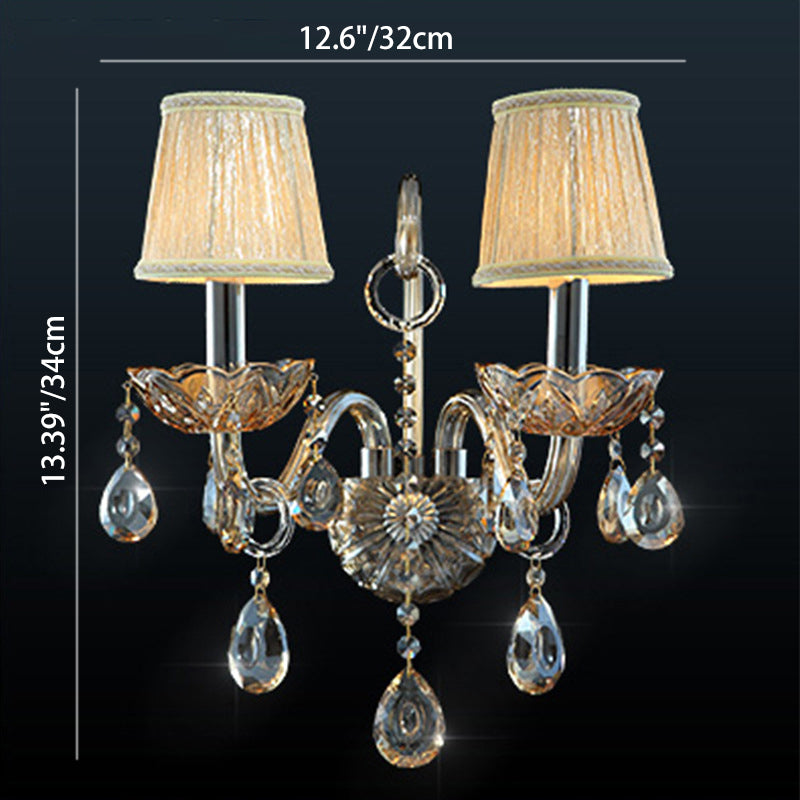 Candelabro de Pared de 1/2 Luces con Cuerno de Cabra de Cristal de Tela de Vidrio Tradicional Europeo para Pasillo 