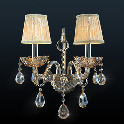 Candelabro de Pared de 1/2 Luces con Cuerno de Cabra de Cristal de Tela de Vidrio Tradicional Europeo para Pasillo 