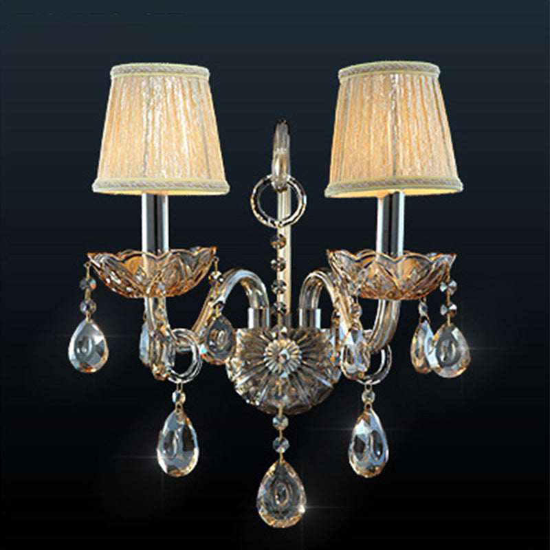 Candelabro de Pared de 1/2 Luces con Cuerno de Cabra de Cristal de Tela de Vidrio Tradicional Europeo para Pasillo 