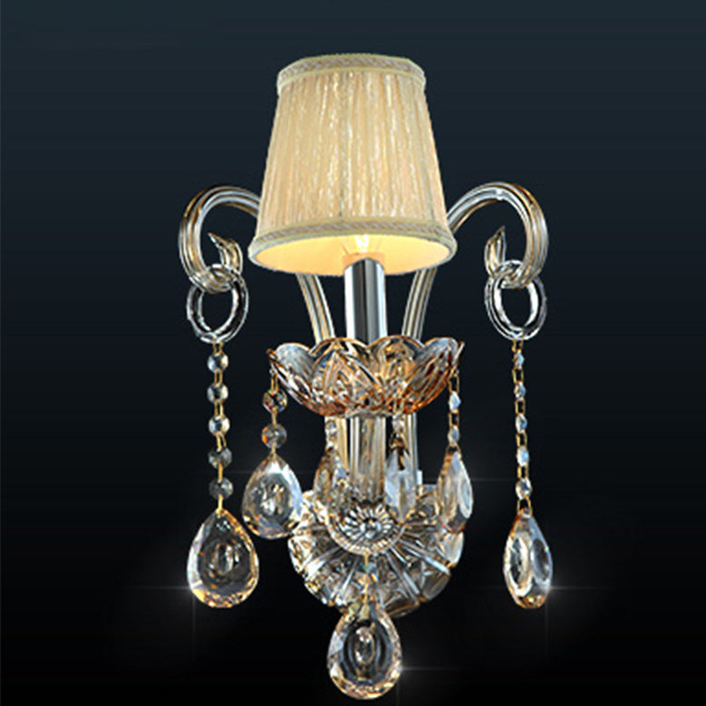 Candelabro de Pared de 1/2 Luces con Cuerno de Cabra de Cristal de Tela de Vidrio Tradicional Europeo para Pasillo 
