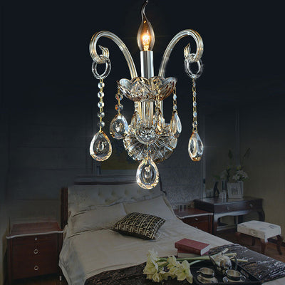 Candelabro de Pared de 1/2 Luces con Cuerno de Cabra de Cristal de Tela de Vidrio Tradicional Europeo para Pasillo 