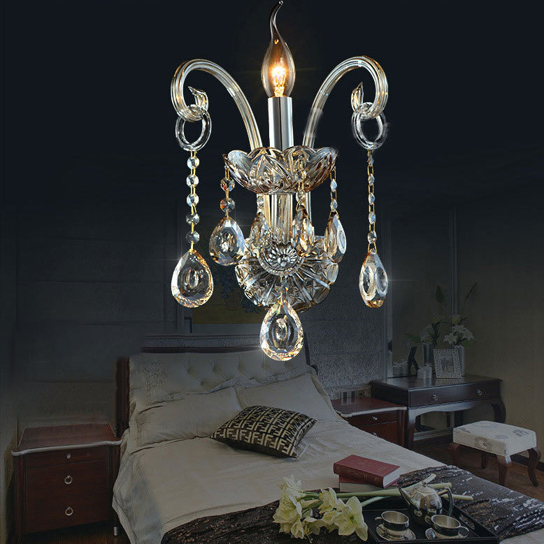 Candelabro de Pared de 1/2 Luces con Cuerno de Cabra de Cristal de Tela de Vidrio Tradicional Europeo para Pasillo 