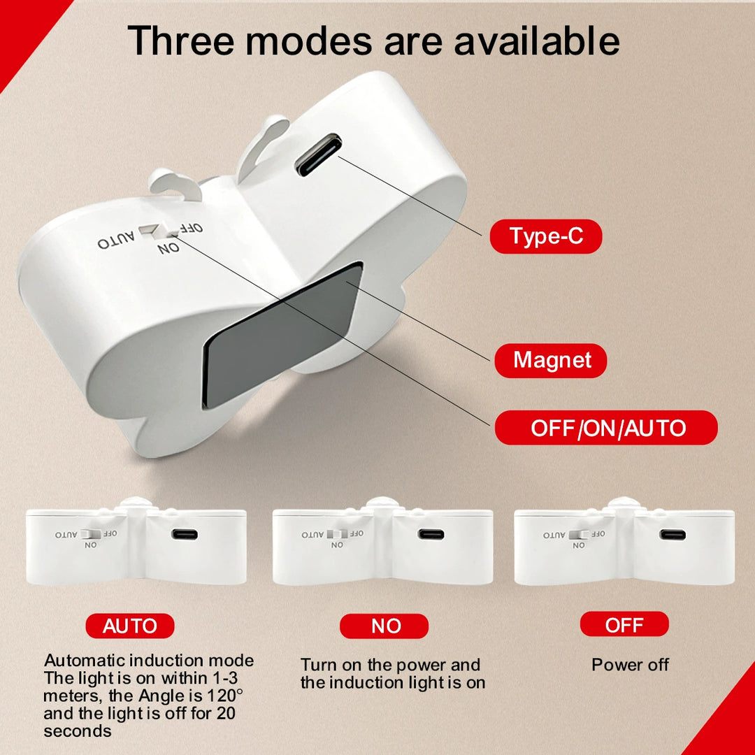 Lámpara de pared LED con sensor humano recargable de simplicidad moderna, magnética, de plástico, con mariposa, luz nocturna para mesita de noche 
