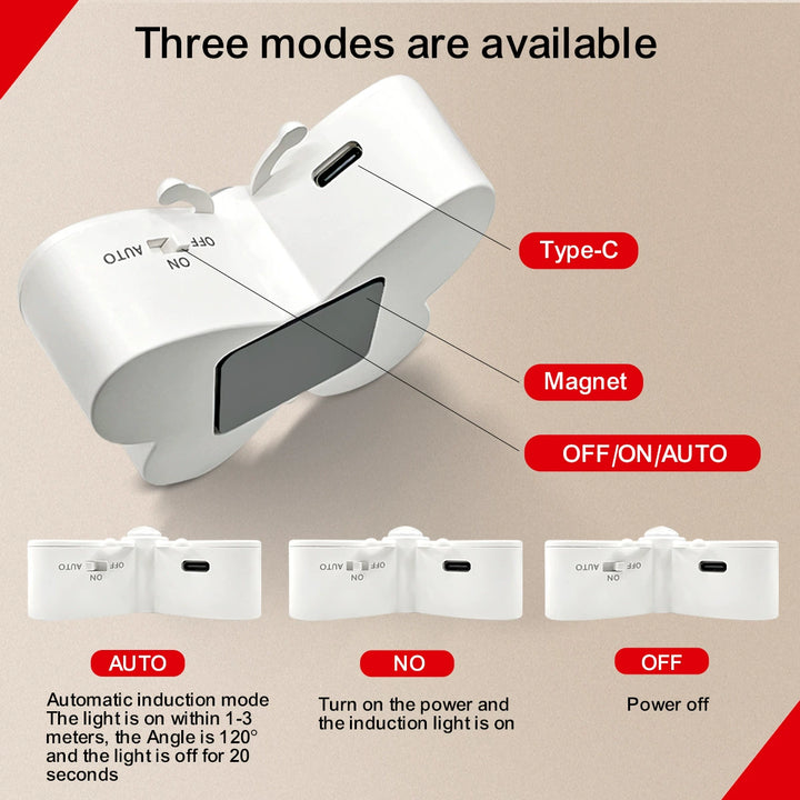 Lámpara de pared LED con sensor humano recargable de simplicidad moderna, magnética, de plástico, con mariposa, luz nocturna para mesita de noche 