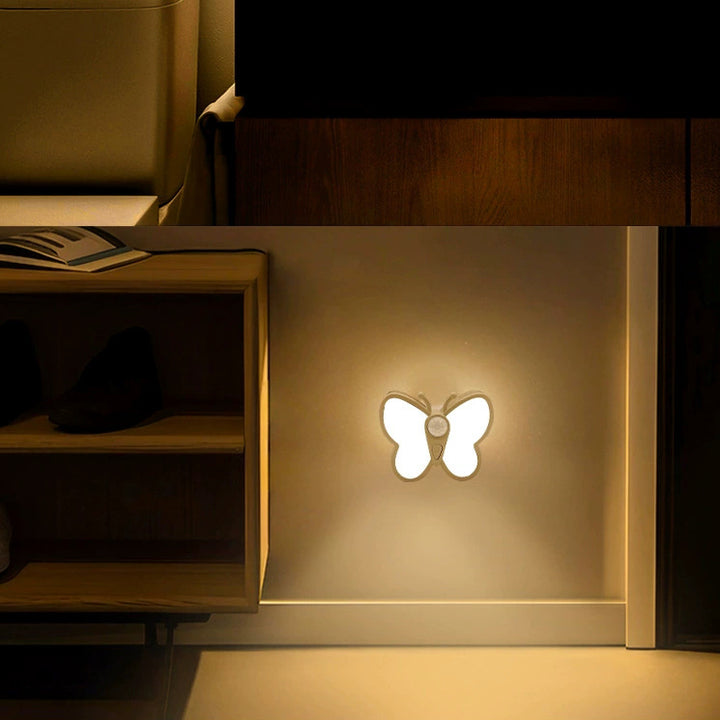 Modern Simplicity Rechargeable Human Sensor Magnetic Plastic Butterfly LED Wall Sconce Lamp Night Light For Bedside