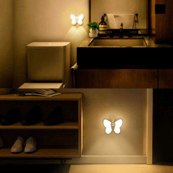 Lámpara de pared LED con sensor humano recargable de simplicidad moderna, magnética, de plástico, con mariposa, luz nocturna para mesita de noche 
