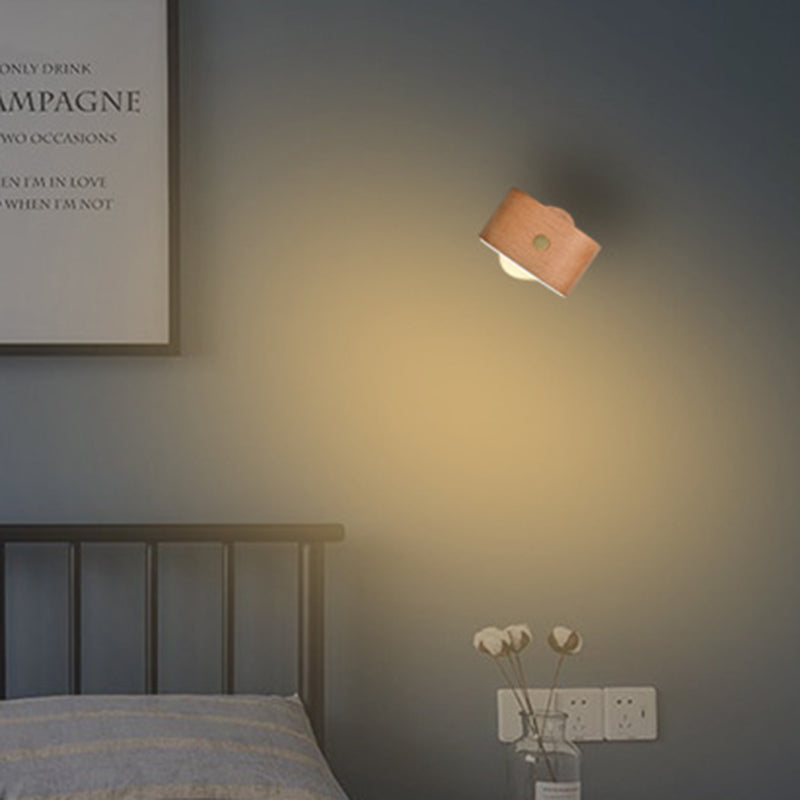 Zeitgenössische Retro Wiederaufladbare Radarsensor Holz Kunststoff Metall Quadrat Tragbare LED Wandleuchte Nachtlicht Für Nachttisch 