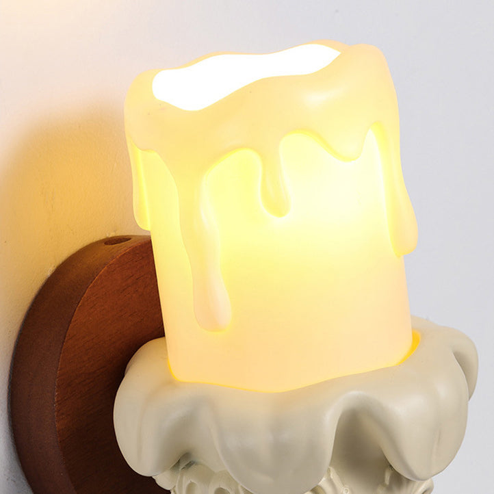 Traditional French Resin Wood Glass Candle Bell 1-Light Wall Sconce Lamp For Bedside
