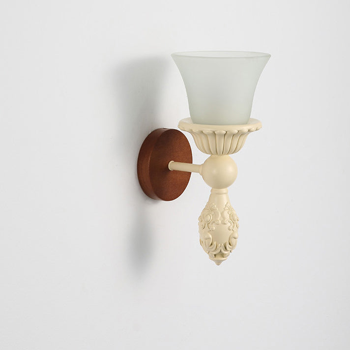 Lampe applique murale traditionnelle en résine de bois et verre avec cloche et une lumière pour chevet 