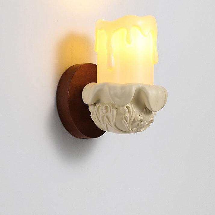 Traditional French Resin Wood Glass Candle Bell 1-Light Wall Sconce Lamp For Bedside