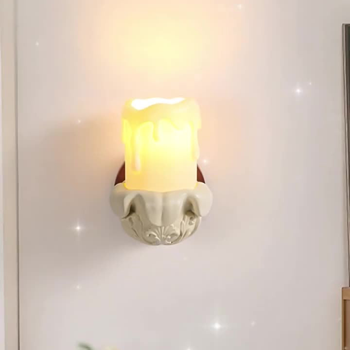 Traditional French Resin Wood Glass Candle Bell 1-Light Wall Sconce Lamp For Bedside