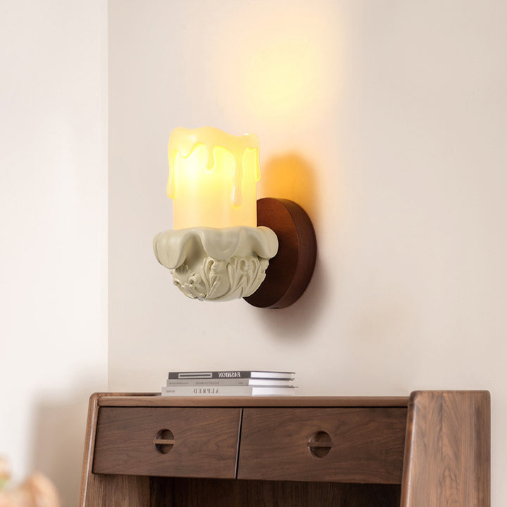 Lampe applique murale traditionnelle en résine de bois et verre avec cloche et une lumière pour chevet 