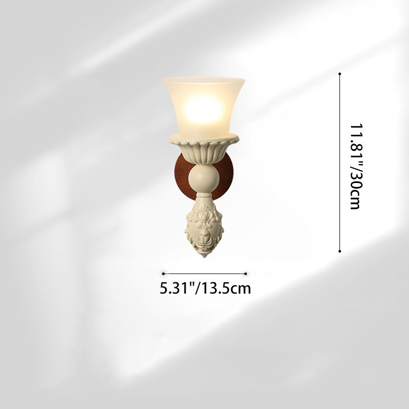 Traditional French Resin Wood Glass Candle Bell 1-Light Wall Sconce Lamp For Bedside