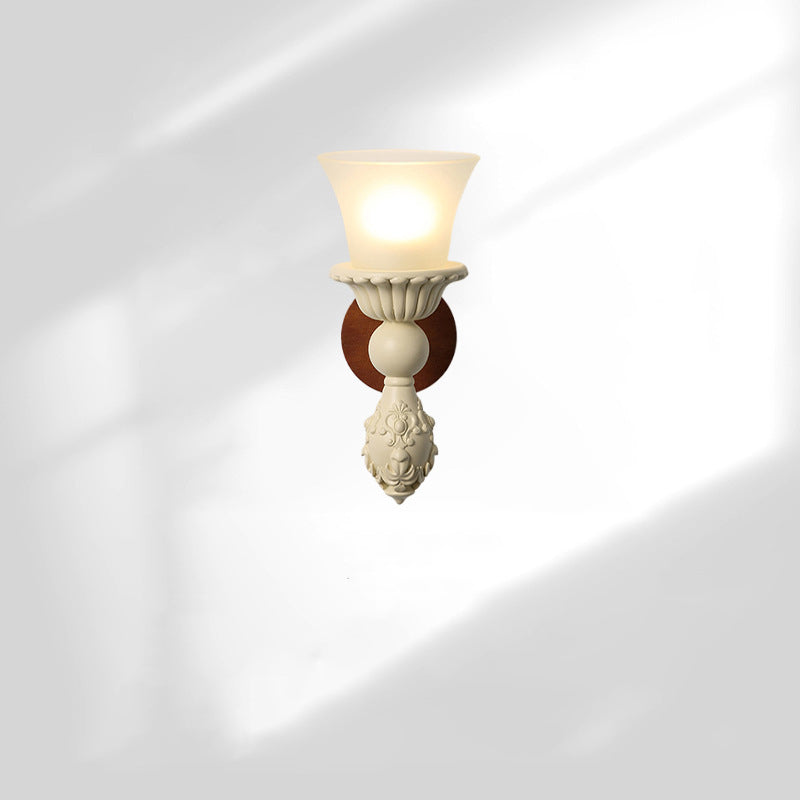 Traditional French Resin Wood Glass Candle Bell 1-Light Wall Sconce Lamp For Bedside