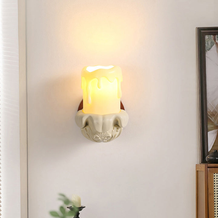 Lámpara de Aplique de Pared de 1 Luz con Campana de Vela de Vidrio y Madera de Resina Tradicional Francesa para Mesita de Noche 