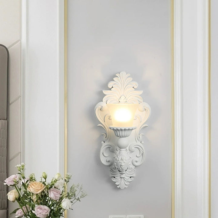 Matériel en résine française traditionnelle Bougeoir en verre Coquille sculptée Applique murale 1 lumière pour chevet 