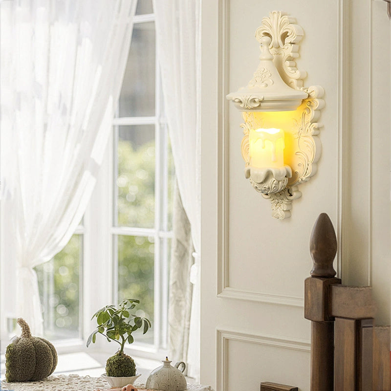Matériel en résine française traditionnelle Bougeoir en verre Coquille sculptée Applique murale 1 lumière pour chevet 