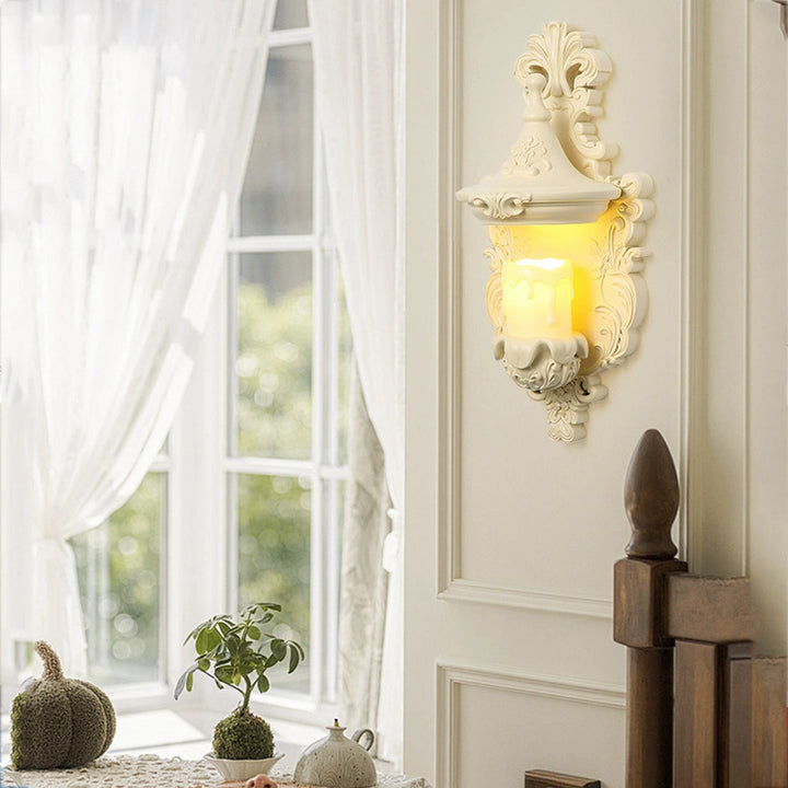 Matériel en résine française traditionnelle Bougeoir en verre Coquille sculptée Applique murale 1 lumière pour chevet 