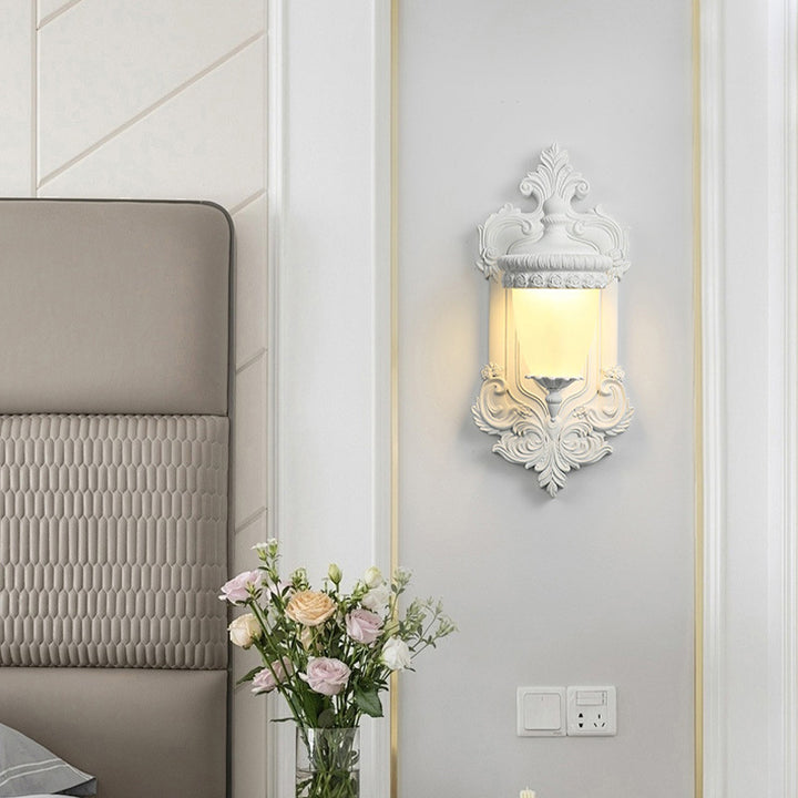 Matériel en résine française traditionnelle Bougeoir en verre Coquille sculptée Applique murale 1 lumière pour chevet 