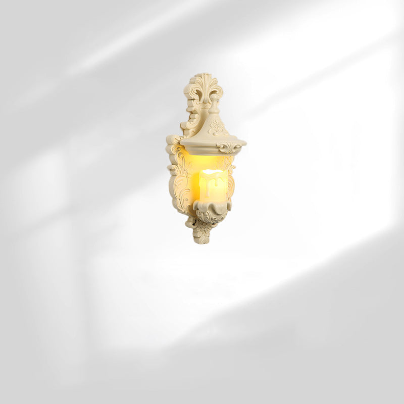 Traditional French Resin Hardware Glass Candlestick Shell Carved 1-Light Wall Sconce Lamp For Bedside