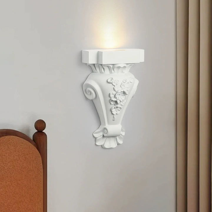 Traditional French Resin Hardware Candlestick Roman Column Carved Rose 1-Light Wall Sconce Lamp For Bedside