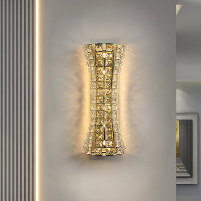 Modern Luxury Crystal Stainless Steel Column H-curve 4/6 Light Wall Sconce Lamp For Hallway