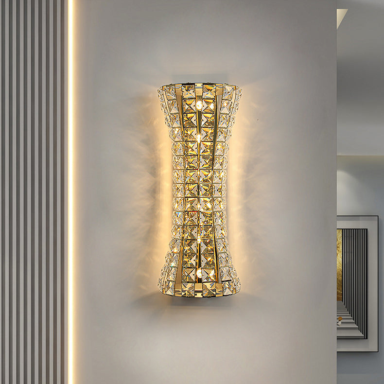 Modern Luxury Crystal Stainless Steel Column H-curve 4/6 Light Wall Sconce Lamp For Hallway