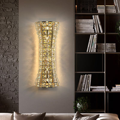 Modern Luxury Crystal Stainless Steel Column H-curve 4/6 Light Wall Sconce Lamp For Hallway