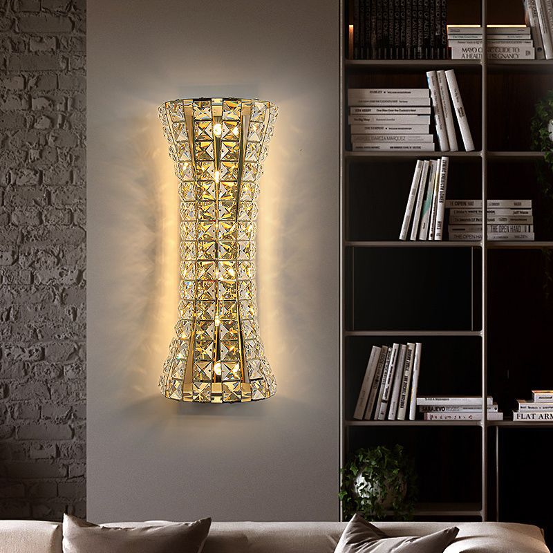 Modern Luxury Crystal Stainless Steel Column H-curve 4/6 Light Wall Sconce Lamp For Hallway